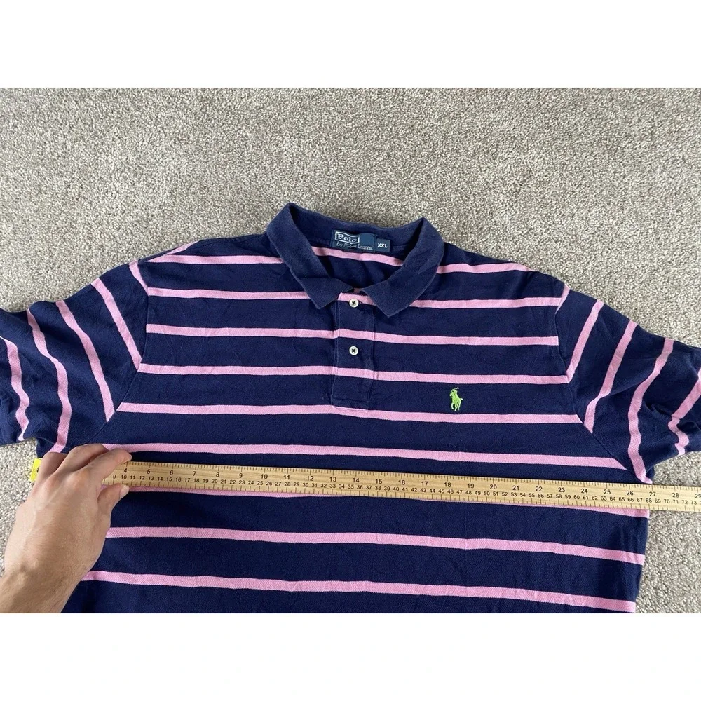 Polo Ralph Lauren Pink/Blue Striped Polo Shirt Cotton Green Pony Mens XXL Preppy